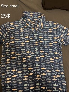 Men's Navy Fish-Print Short Sleeve Polo
